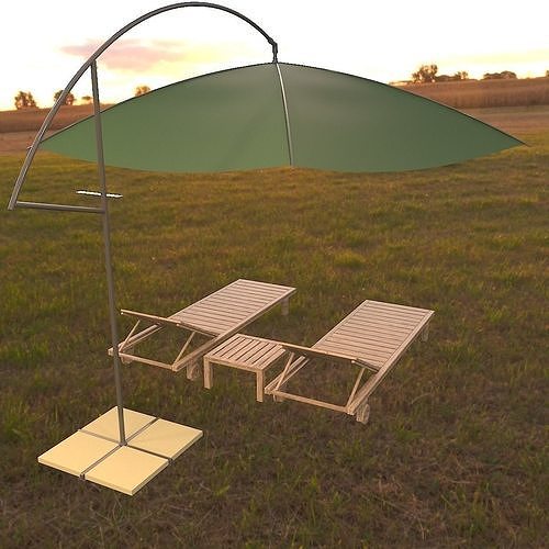  umbrella sunbed Low-poly 3D model