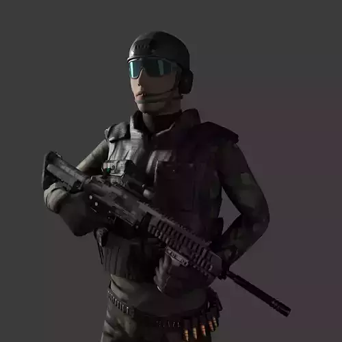 Soldier in camouflage holding rifle