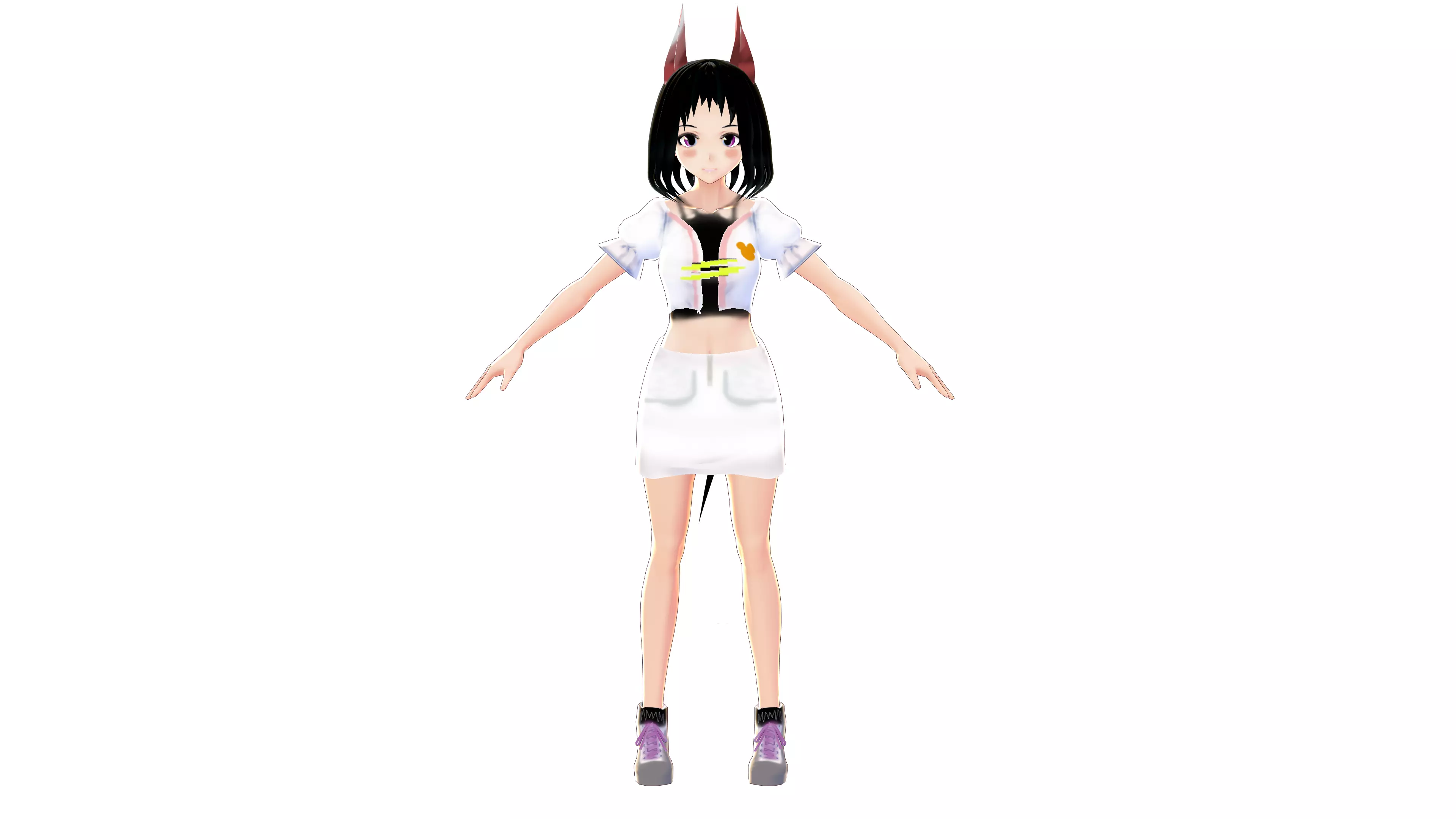 ASIAN GIRL CAT 3D MODEL RIGGED T POSE SHAPE KEYS 3D model_0