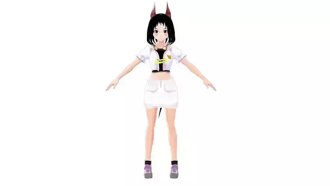 ASIAN GIRL CAT 3D MODEL RIGGED T POSE SHAPE KEYS 3D model