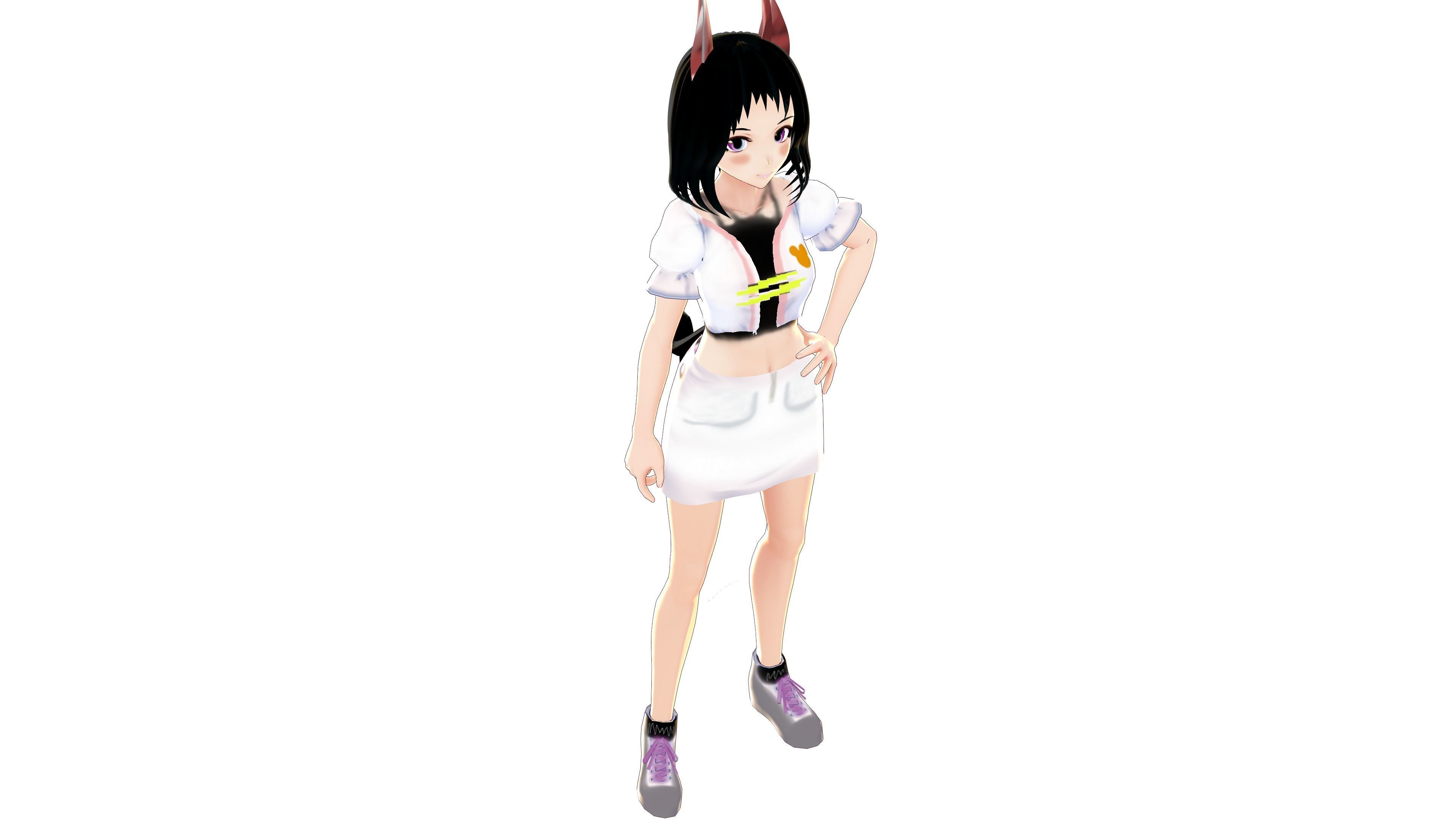 ASIAN GIRL CAT 3D MODEL RIGGED T POSE SHAPE KEYS 3D model_3