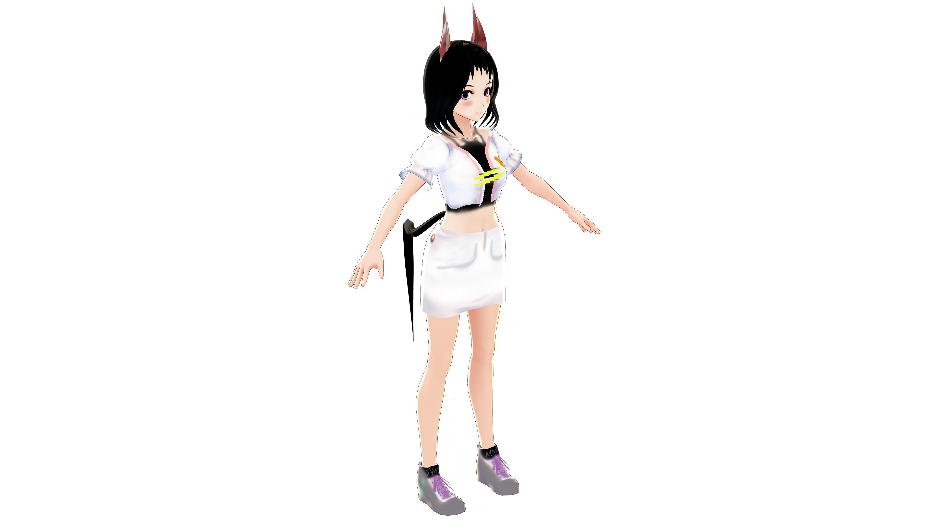 ASIAN GIRL CAT 3D MODEL RIGGED T POSE SHAPE KEYS 3D model_8