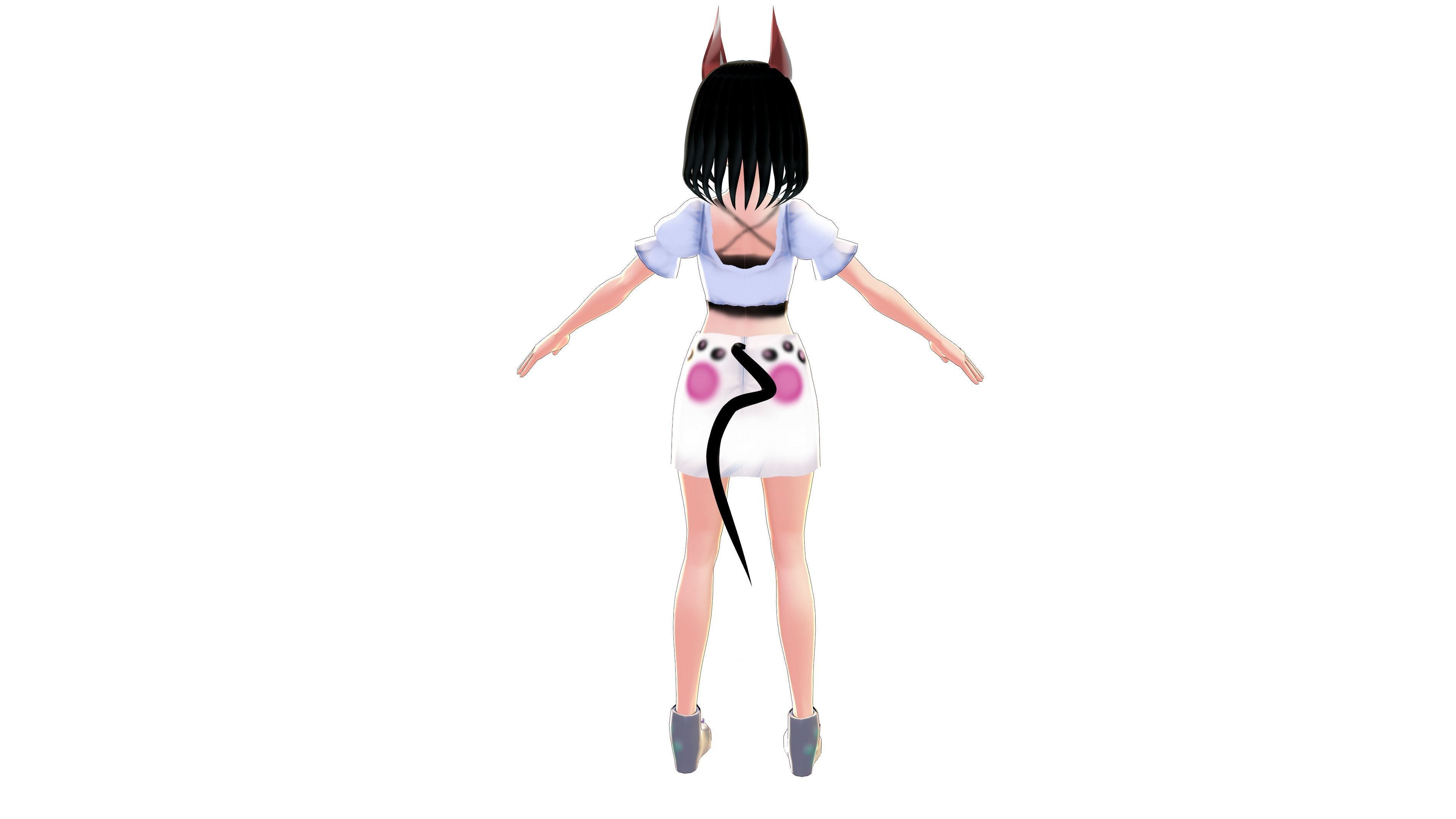 ASIAN GIRL CAT 3D MODEL RIGGED T POSE SHAPE KEYS 3D model_6