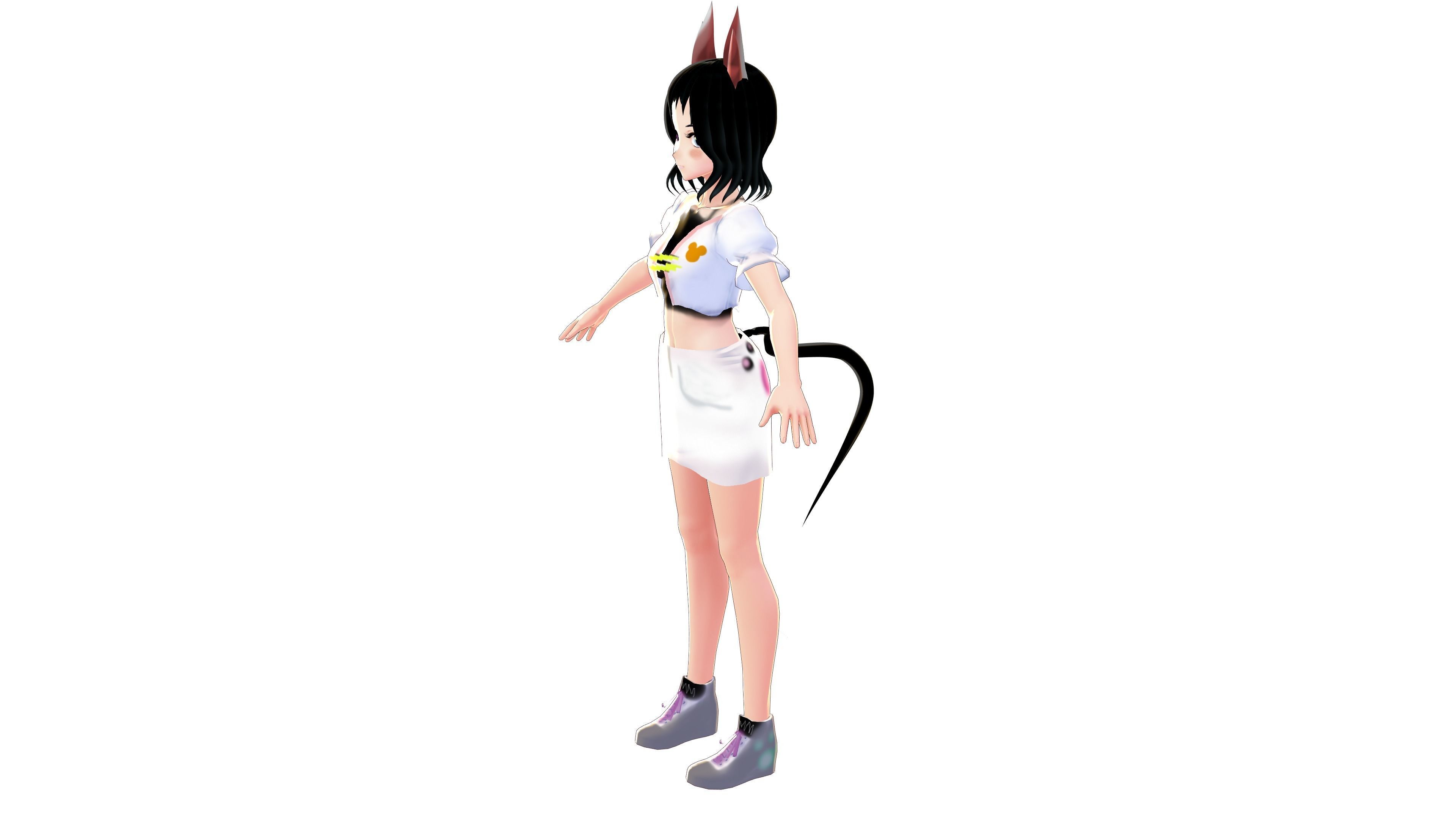 ASIAN GIRL CAT 3D MODEL RIGGED T POSE SHAPE KEYS 3D model_4