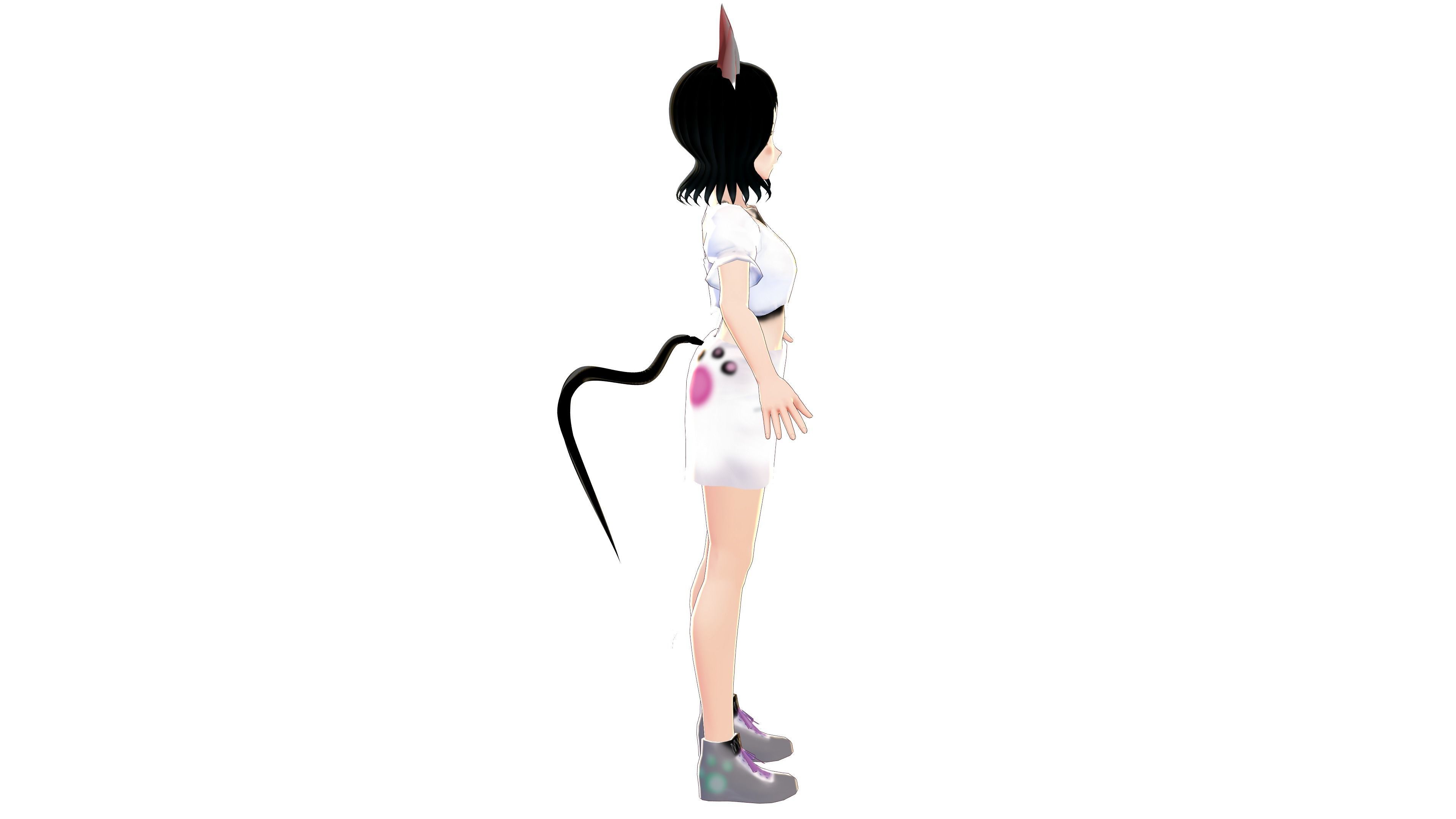 ASIAN GIRL CAT 3D MODEL RIGGED T POSE SHAPE KEYS 3D model_7