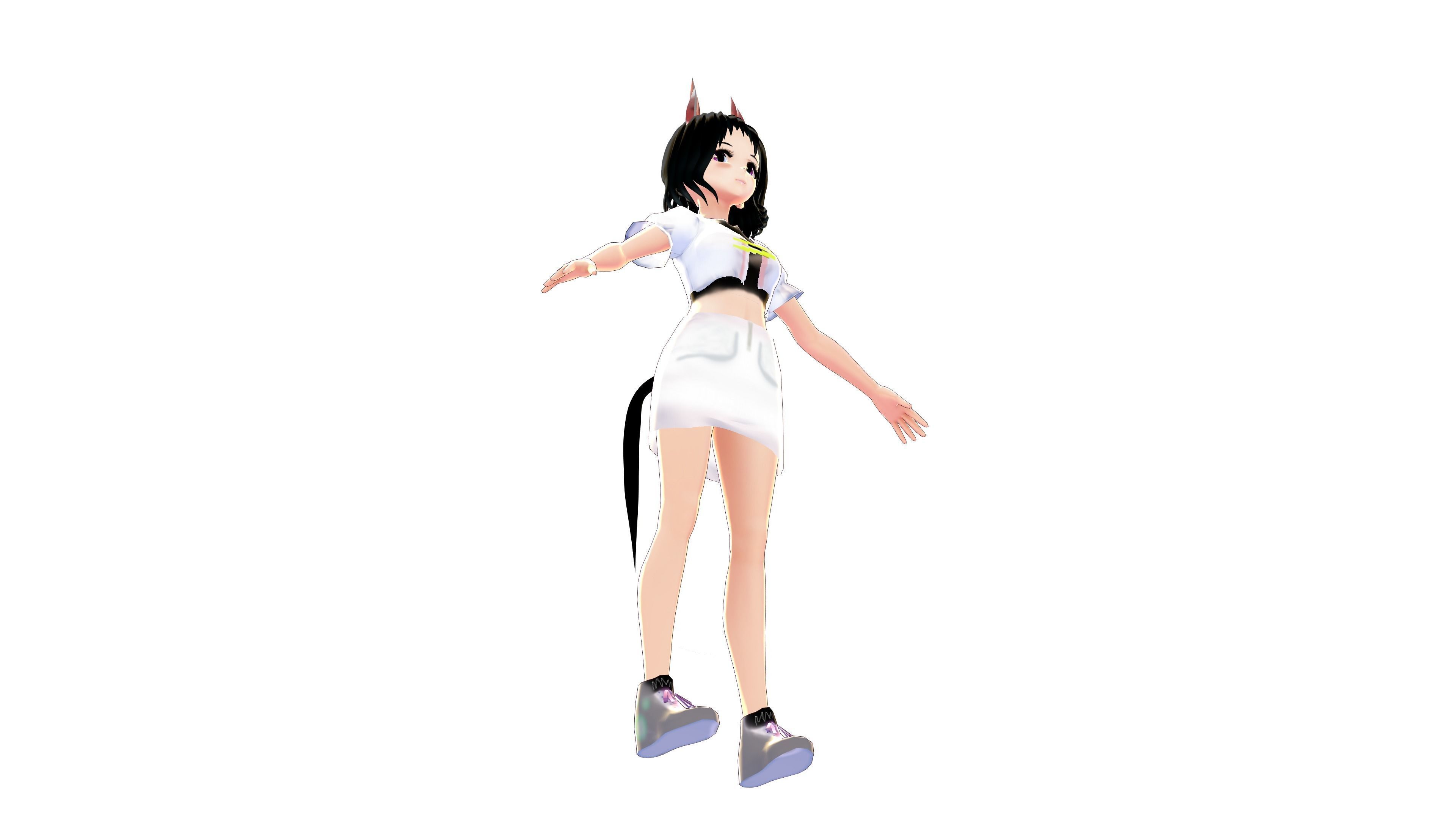 ASIAN GIRL CAT 3D MODEL RIGGED T POSE SHAPE KEYS 3D model_10