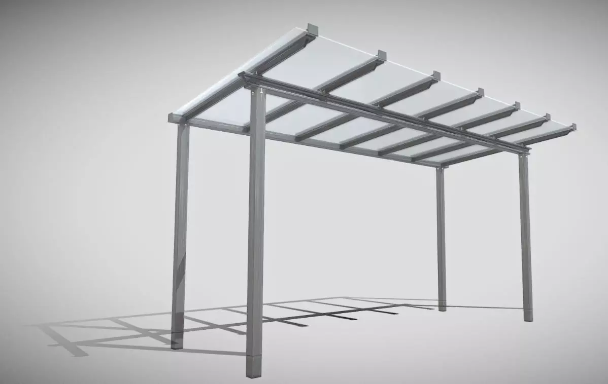 Glass Roof Shelter -2- 4800mm Low-poly 3D model_0