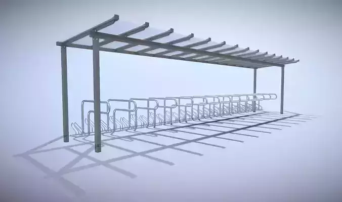 Bike stand 1-9 with glass roof 10800mm Low-poly 3D model