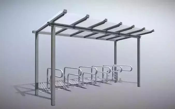 Bike stand 1-8 with glass roof 4800mm Low-poly 3D model