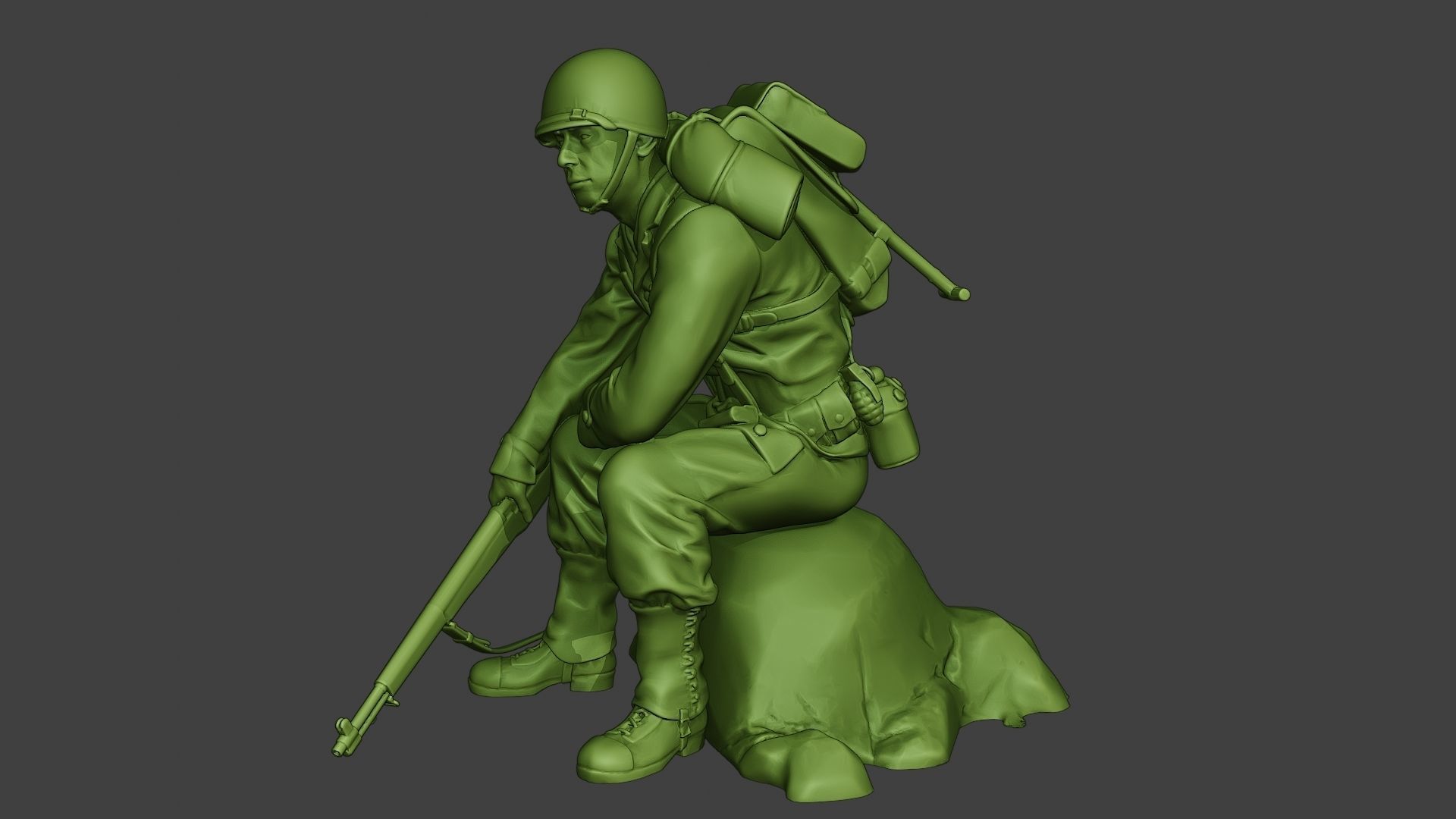 American soldier ww2 sit A10 3D print model_2