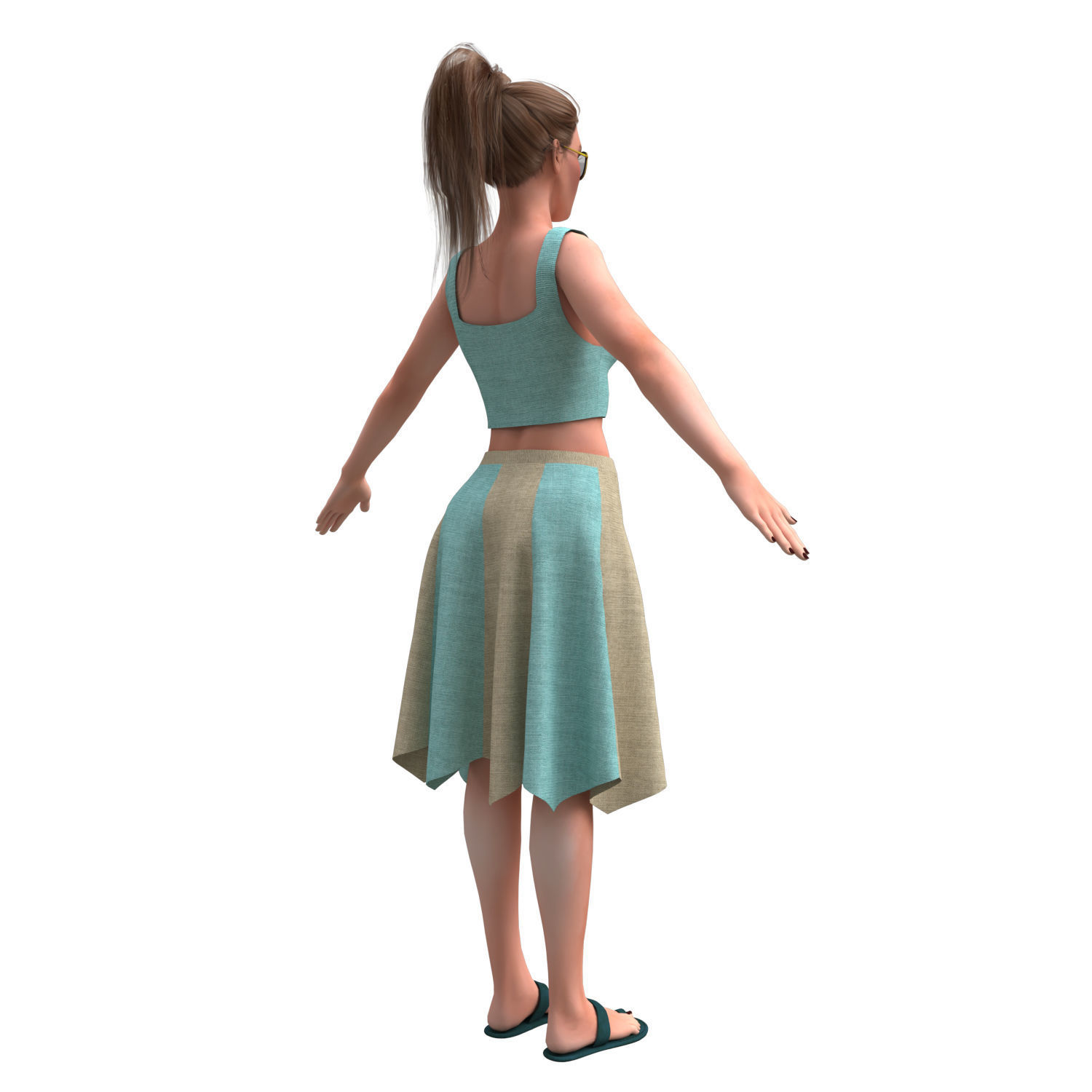 3d realistic woman with skirting clothes 3D model_11