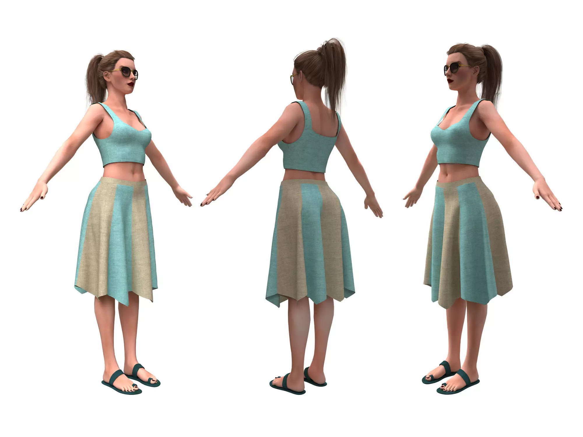 3d realistic woman with skirting clothes 3D model_0