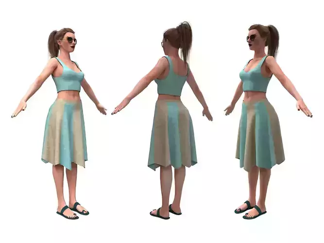 3d realistic woman with skirting clothes 3D model