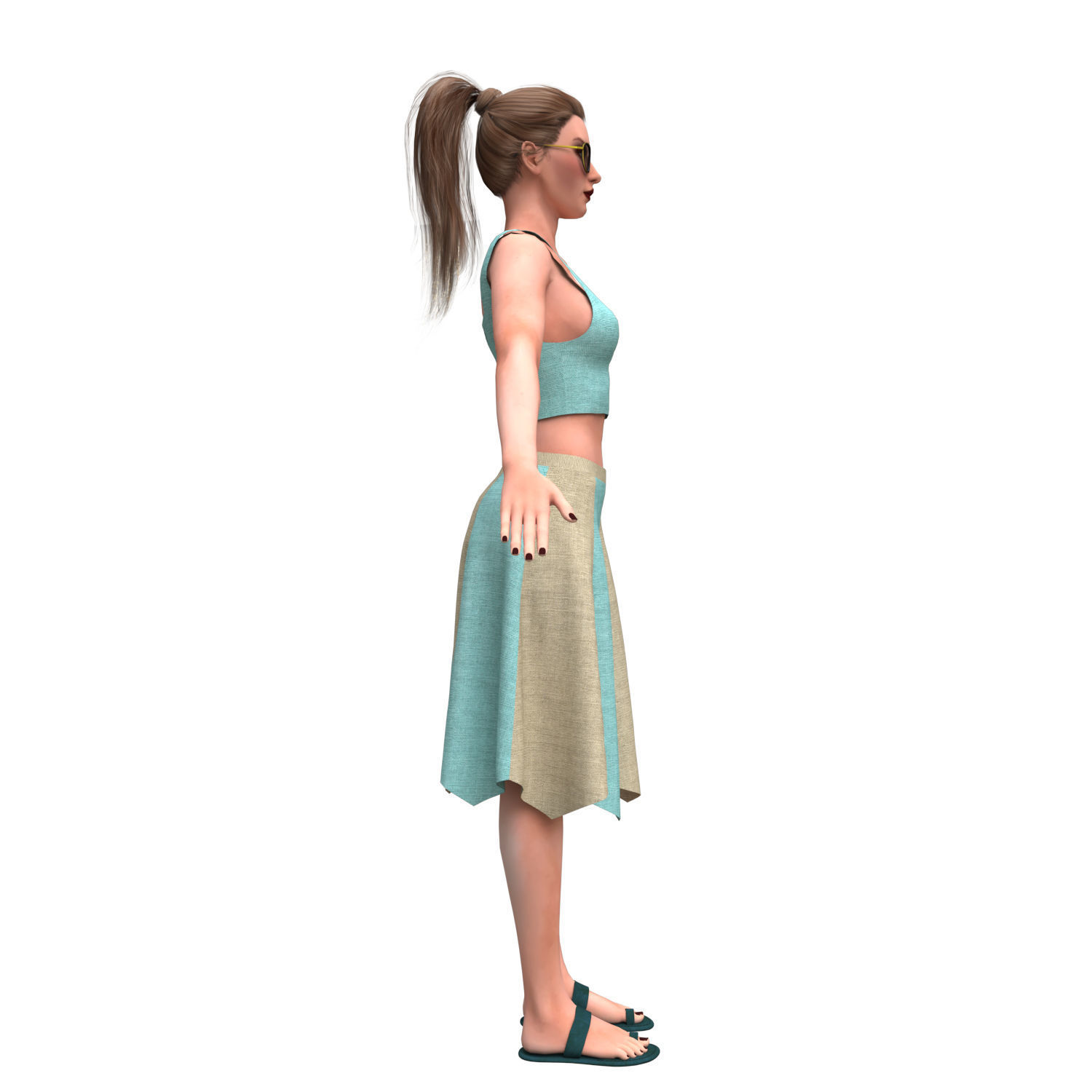 3d realistic woman with skirting clothes 3D model_12