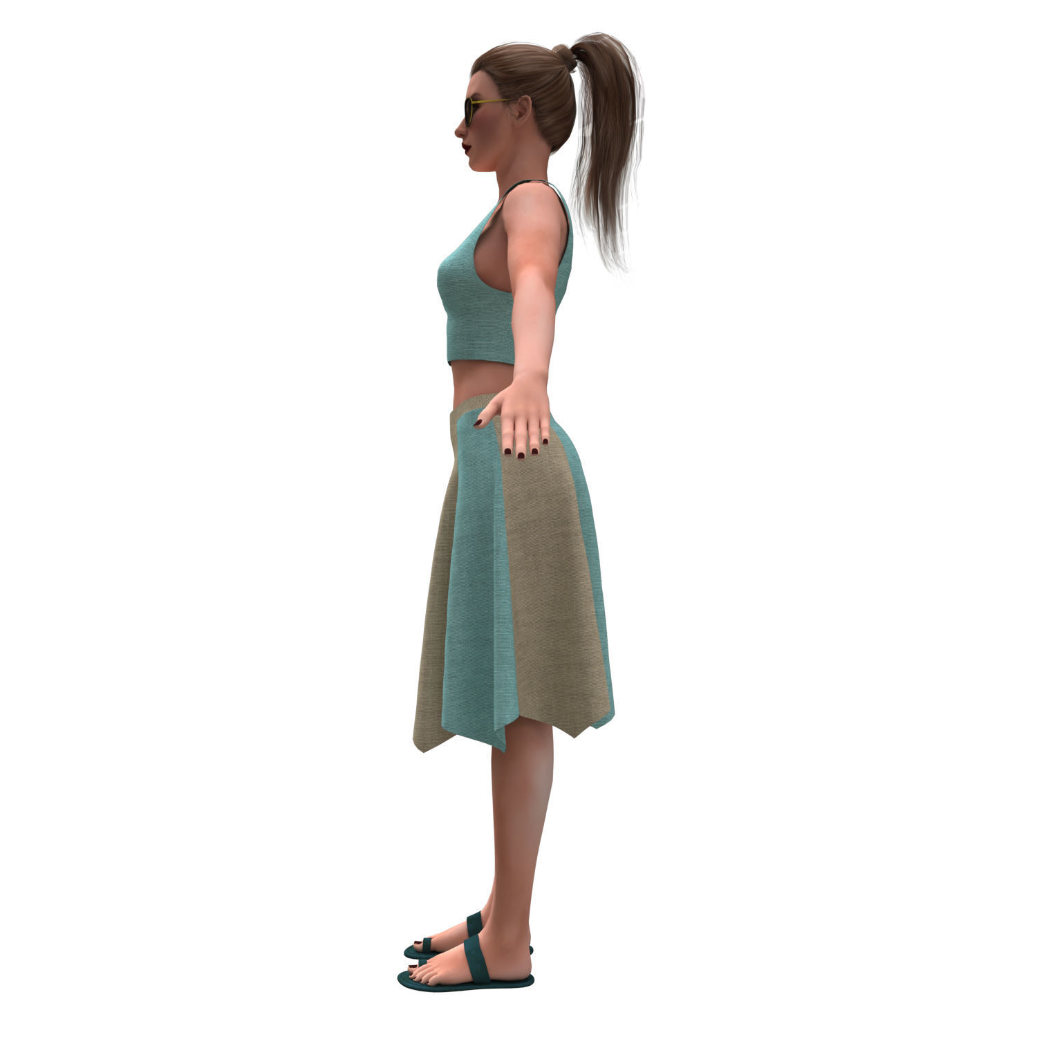 3d realistic woman with skirting clothes 3D model_8