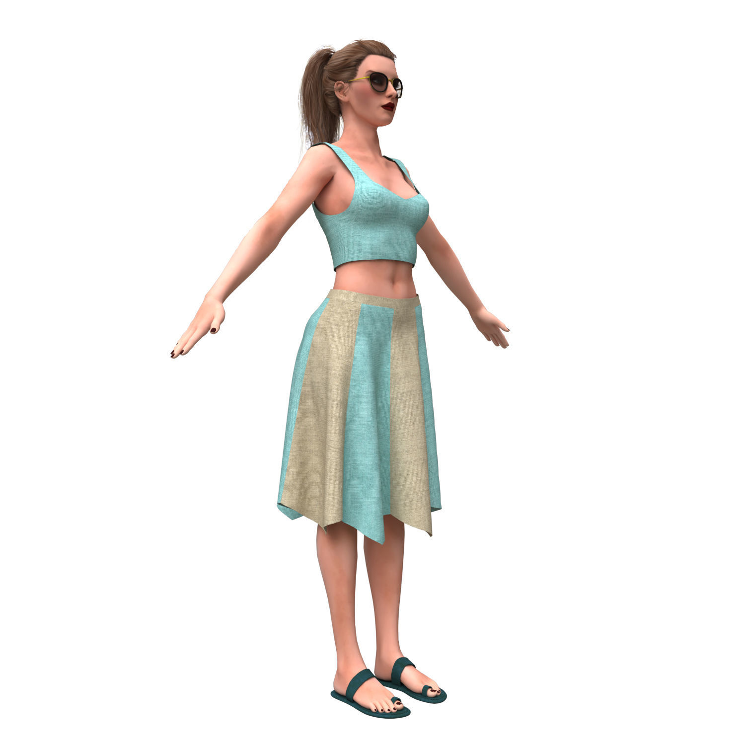 3d realistic woman with skirting clothes 3D model_13