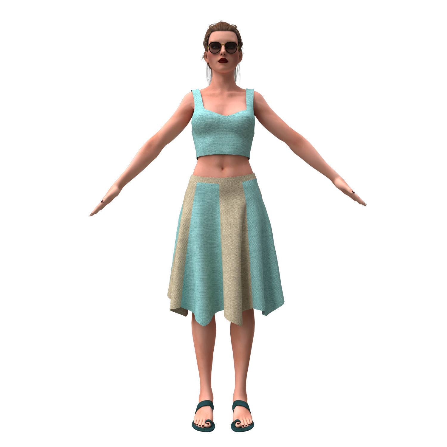 3d realistic woman with skirting clothes 3D model_1