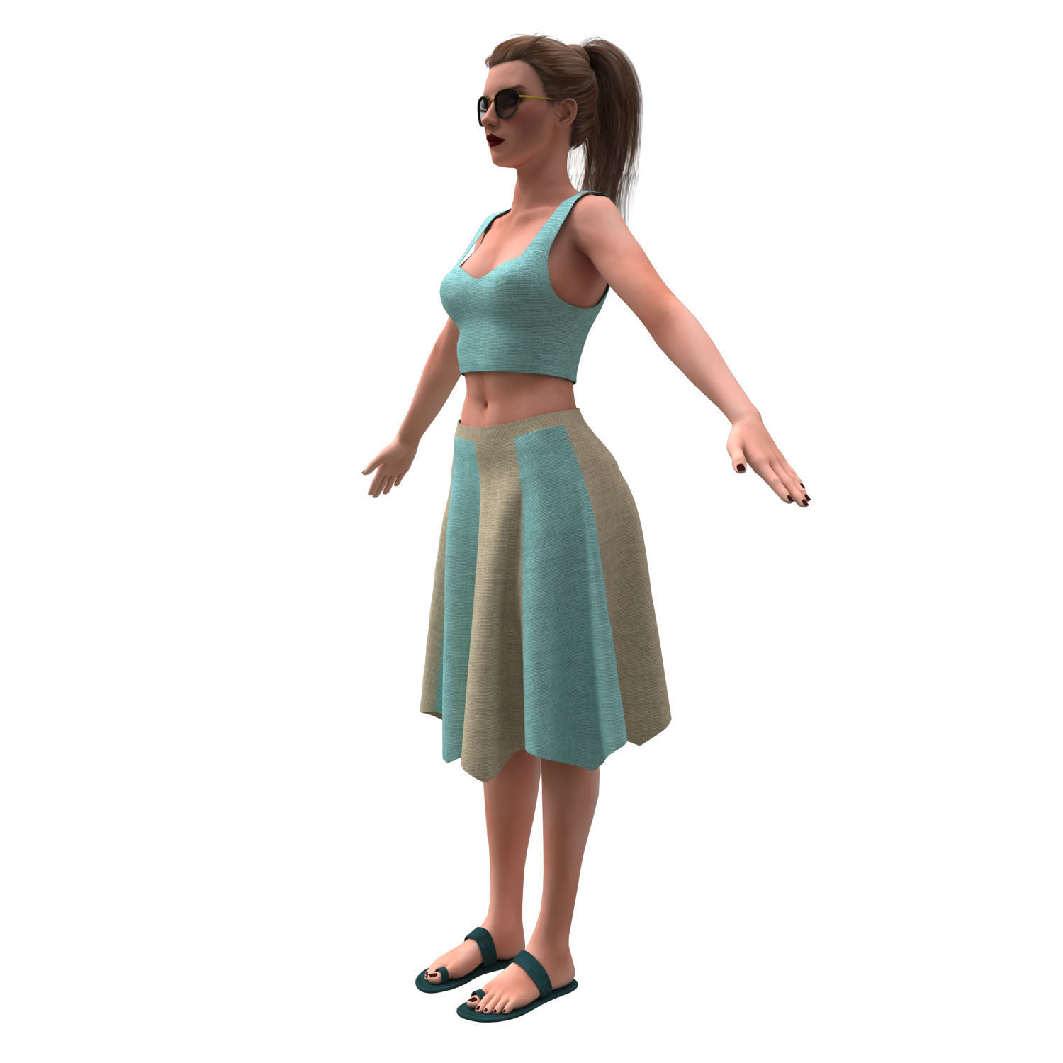 3d realistic woman with skirting clothes 3D model_7
