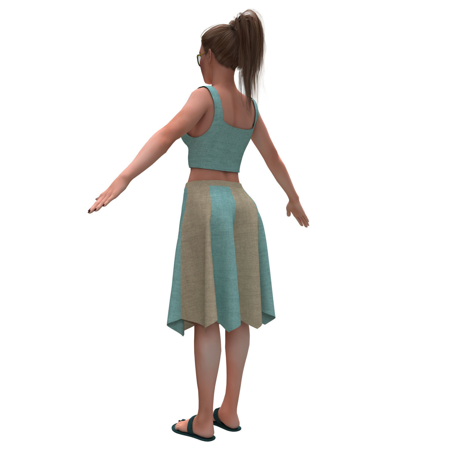 3d realistic woman with skirting clothes 3D model_9