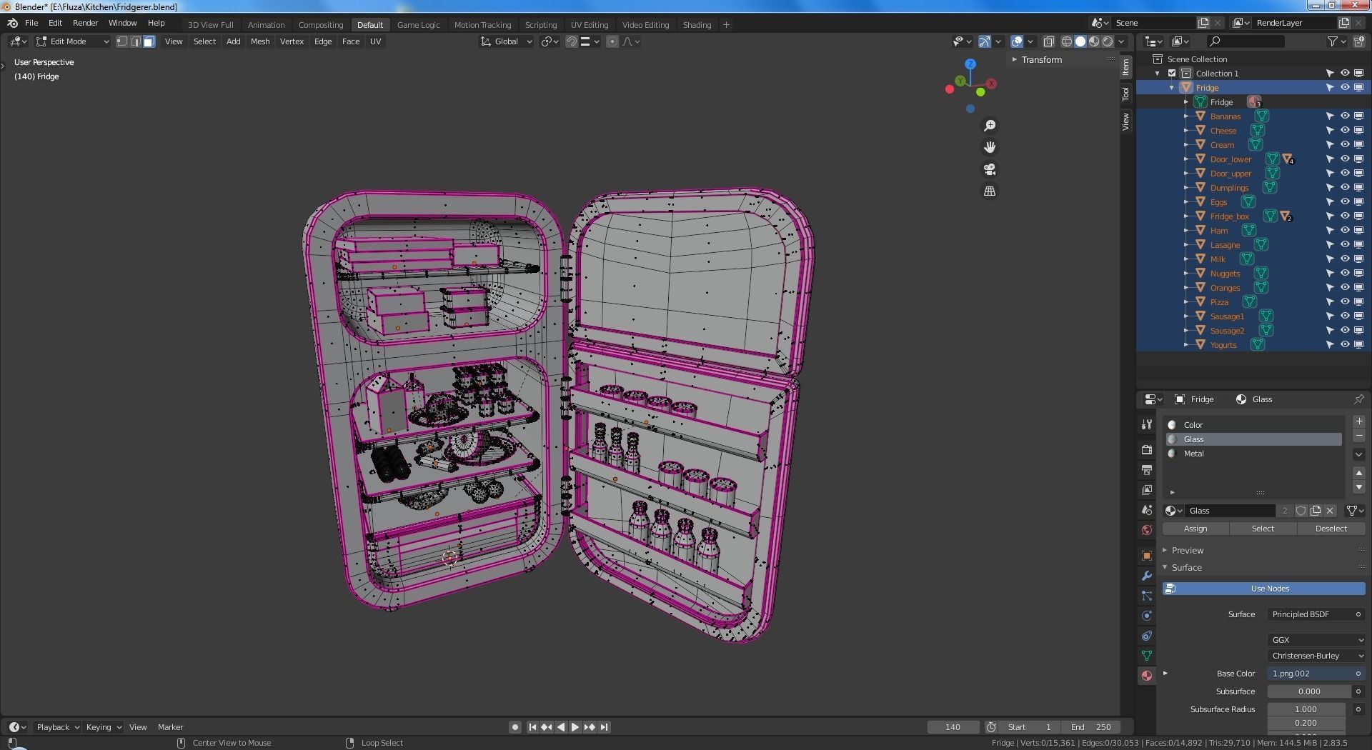 Cartoon fridge with food Low-poly 3D model_9