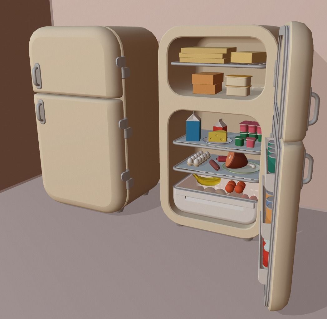 Cartoon fridge with food Low-poly 3D model_2