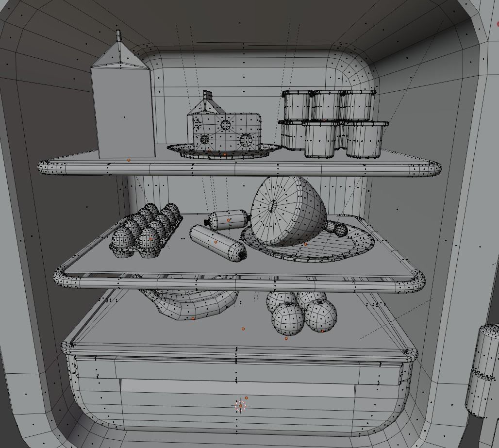 Cartoon fridge with food Low-poly 3D model_4