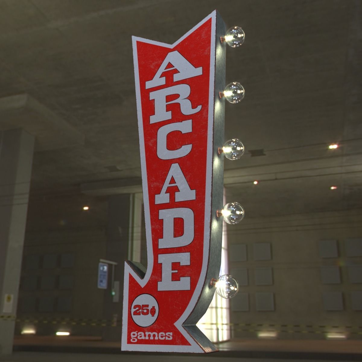 Vintage Arcade Games Marquee Low-poly 3D model_2