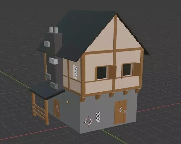Low-poly Midle age house Free low-poly 3D model_0