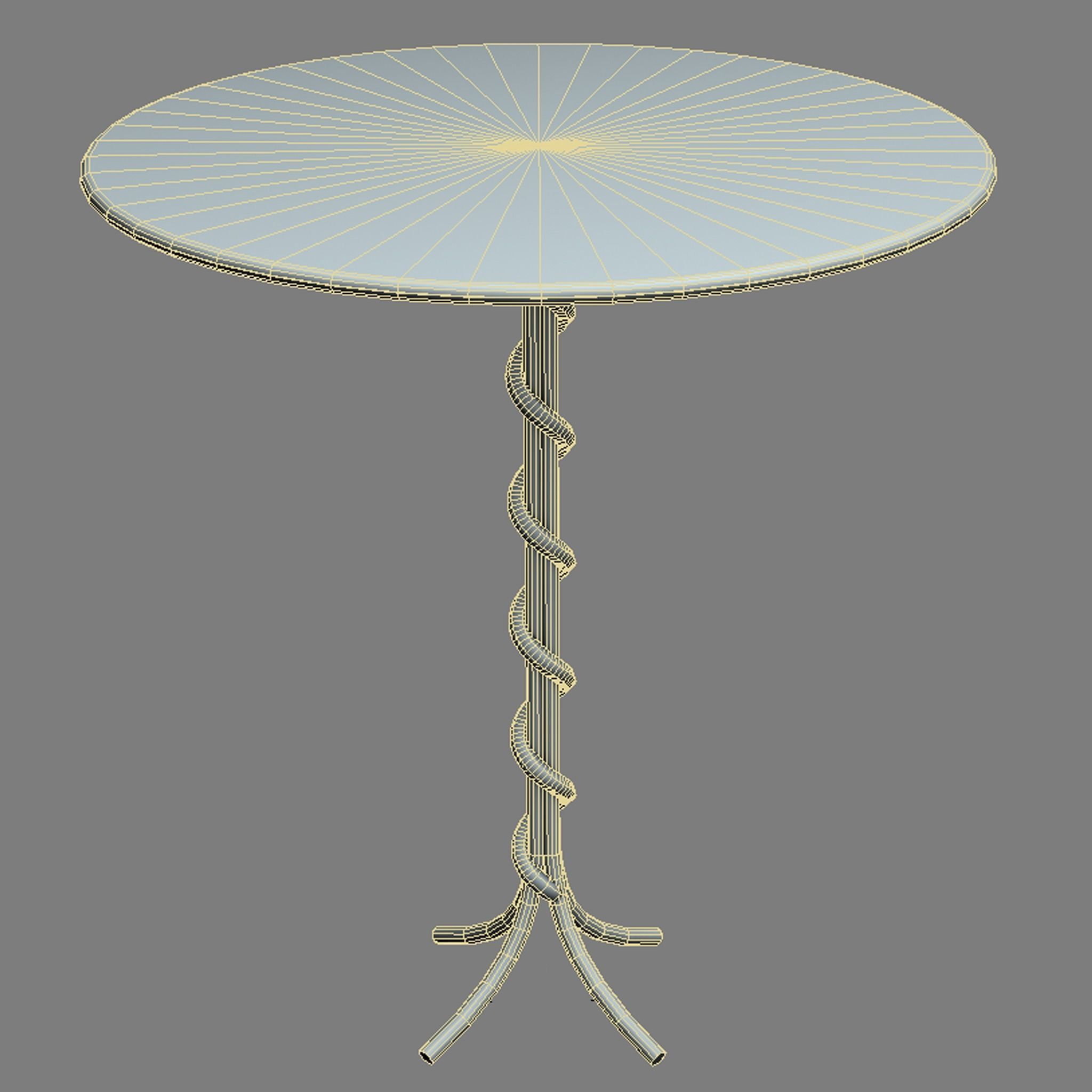 Table 2 round wooden with gold base 3D model_3