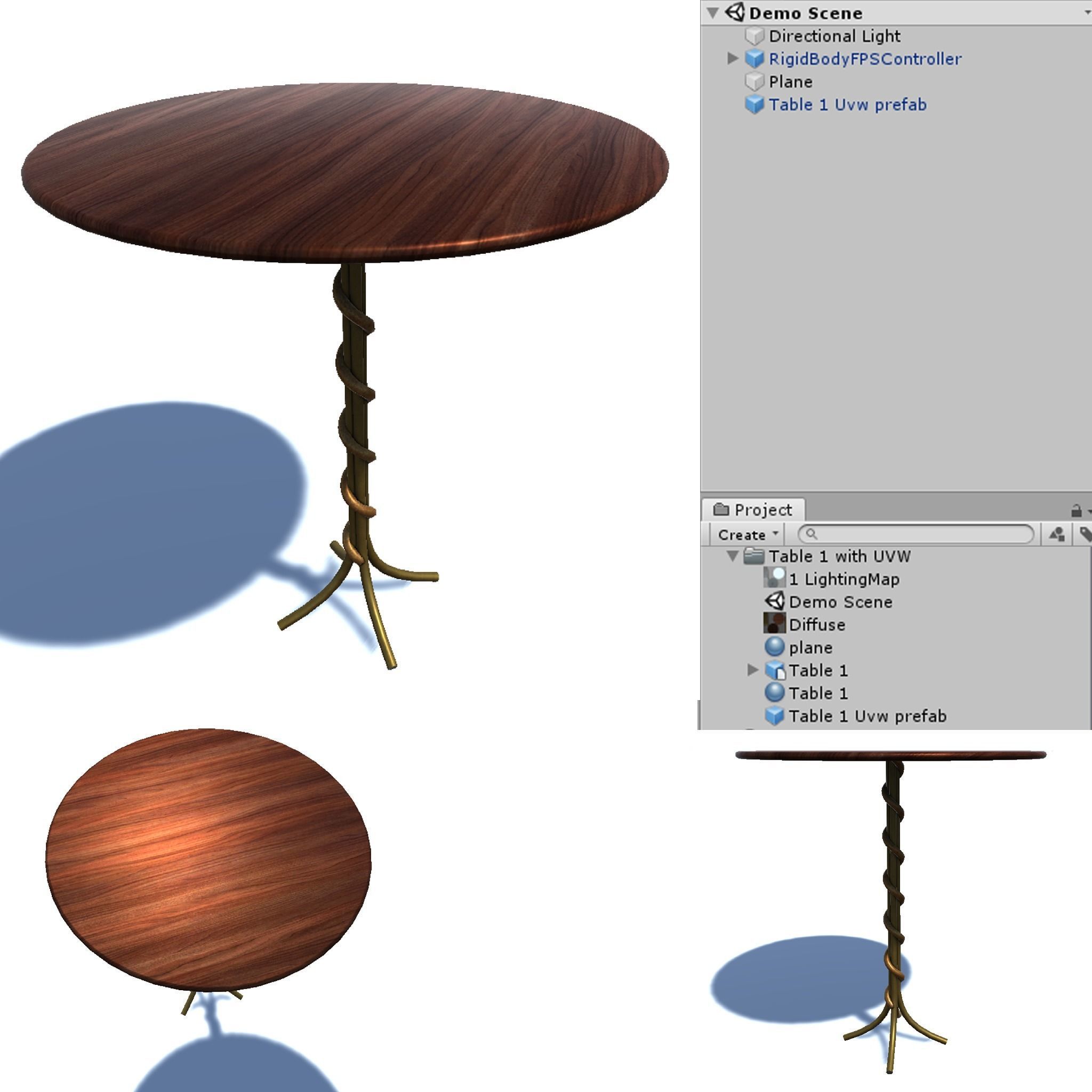 Table 2 round wooden with gold base 3D model_4