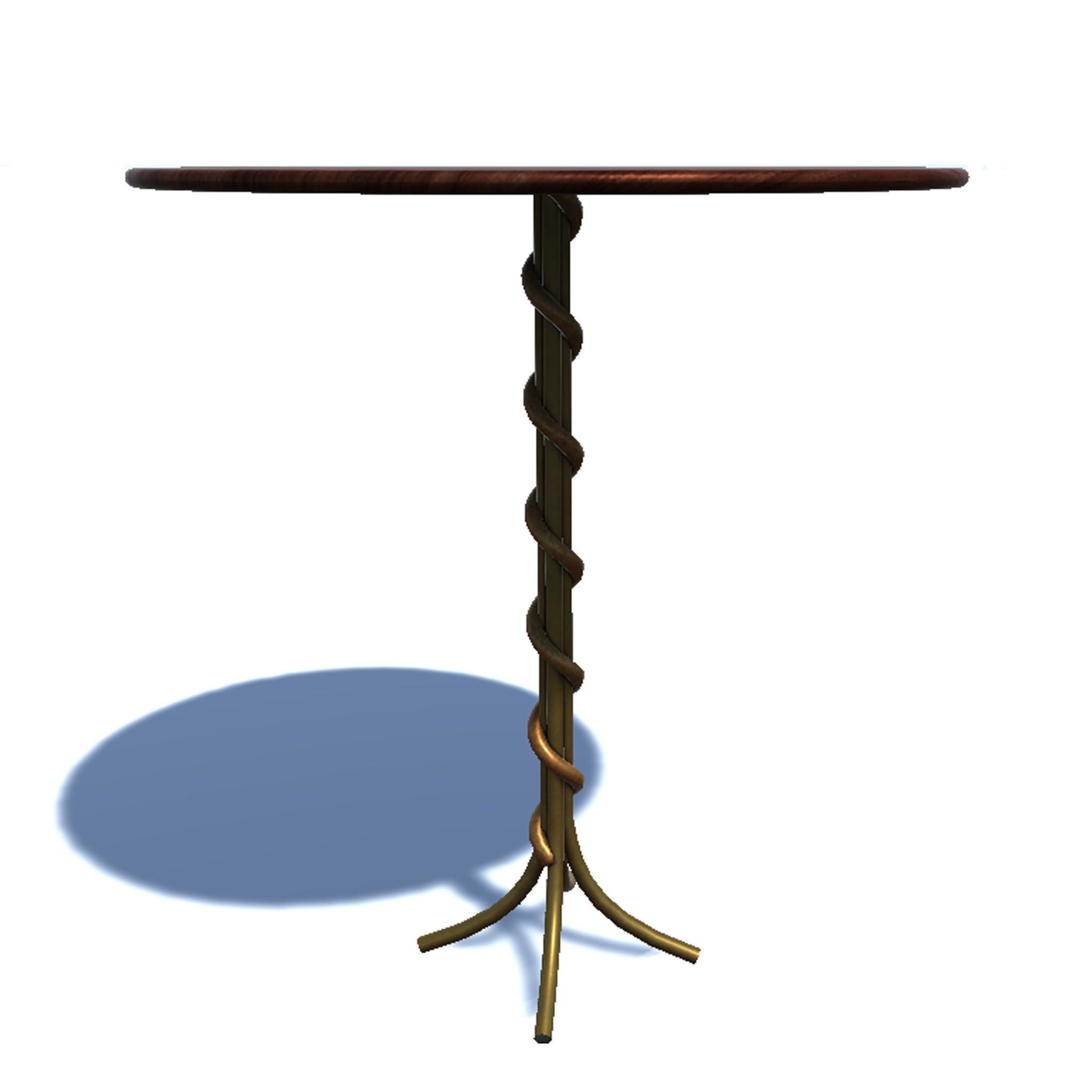 Table 2 round wooden with gold base 3D model_1