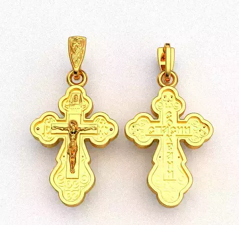 Krest-cross 3D print model ornate gold cross pendant
