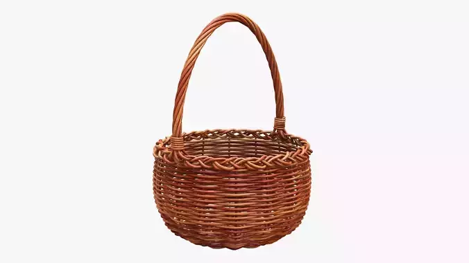 Wicker wooden basket round with handle