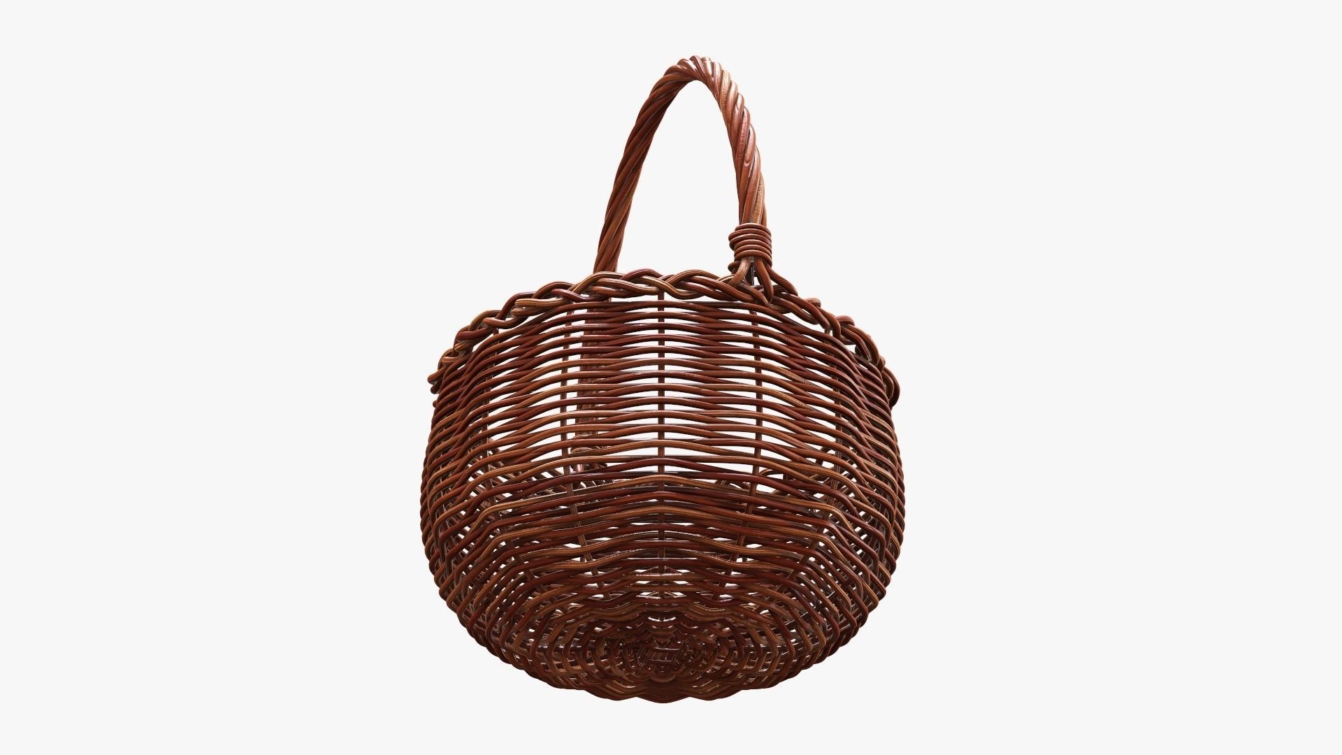 Wicker wooden basket round with handle 3D model_4