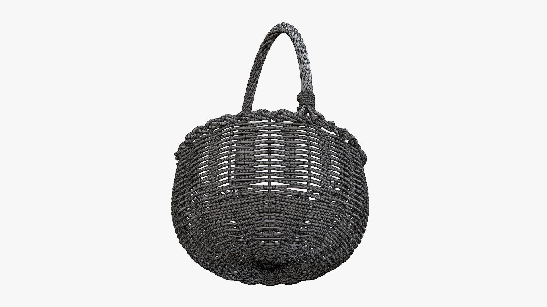 Wicker wooden basket round with handle 3D model_9