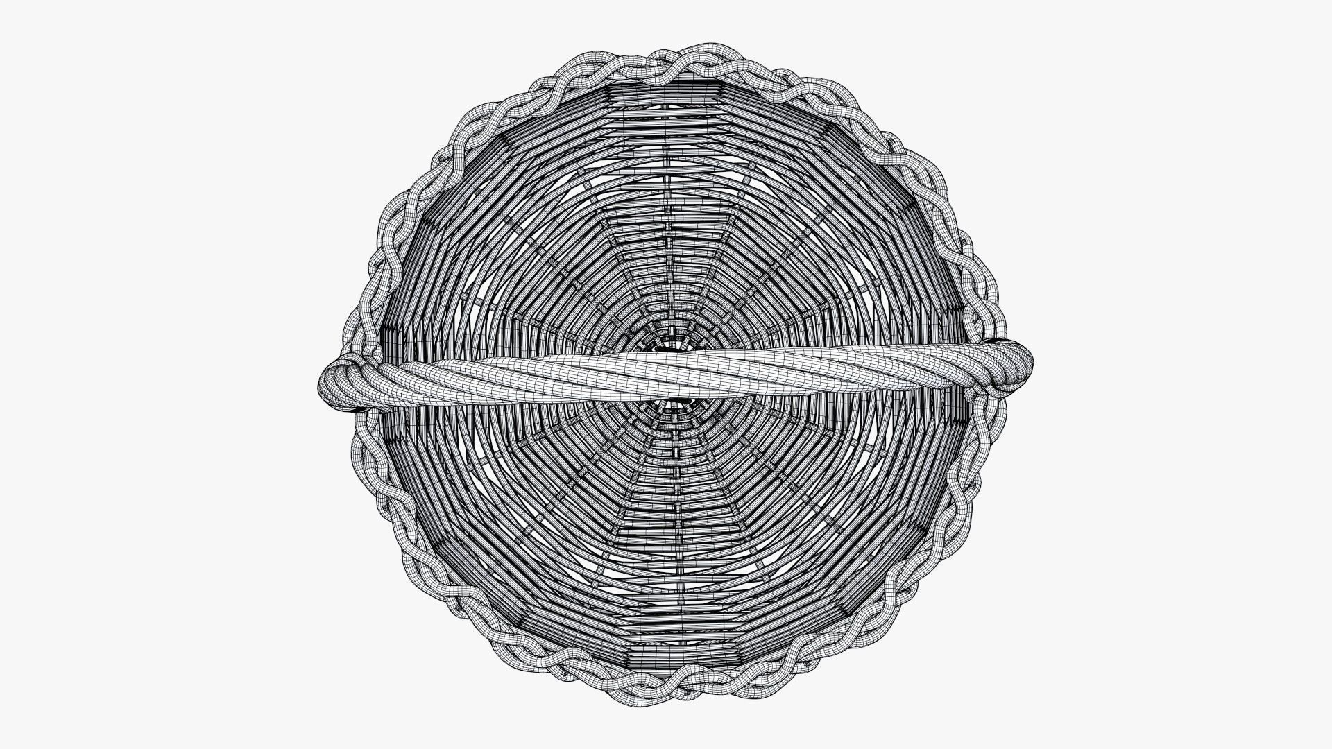 Wicker wooden basket round with handle 3D model_8