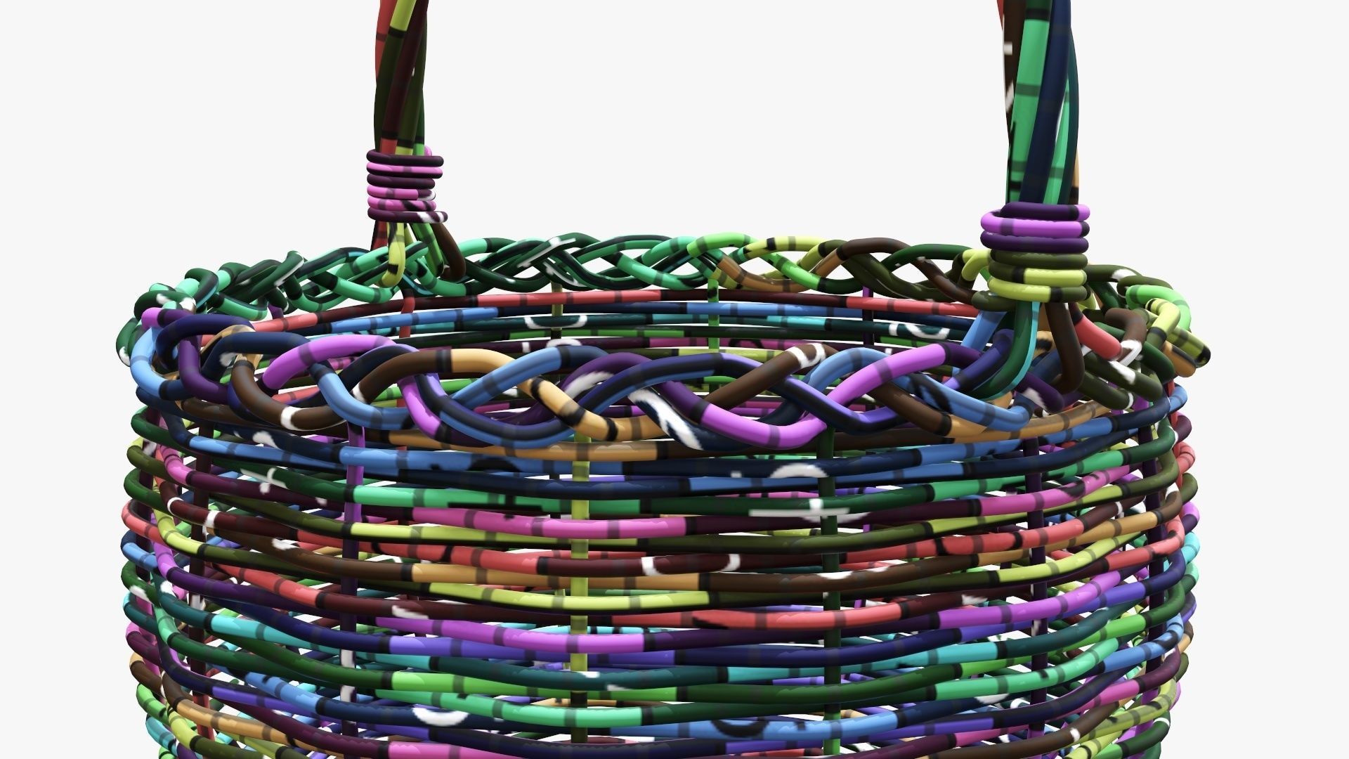 Wicker wooden basket round with handle 3D model_12