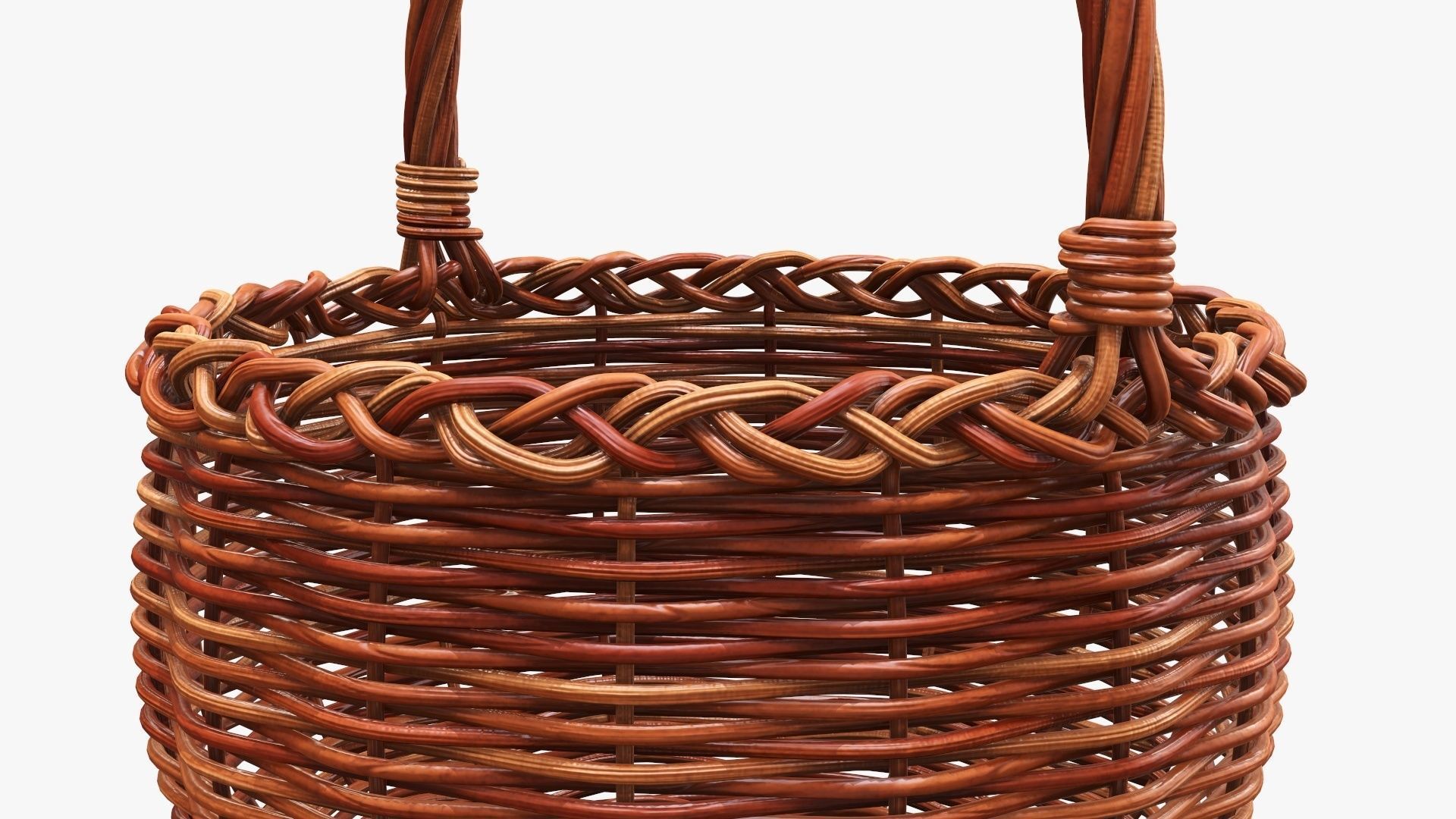 Wicker wooden basket round with handle 3D model_2