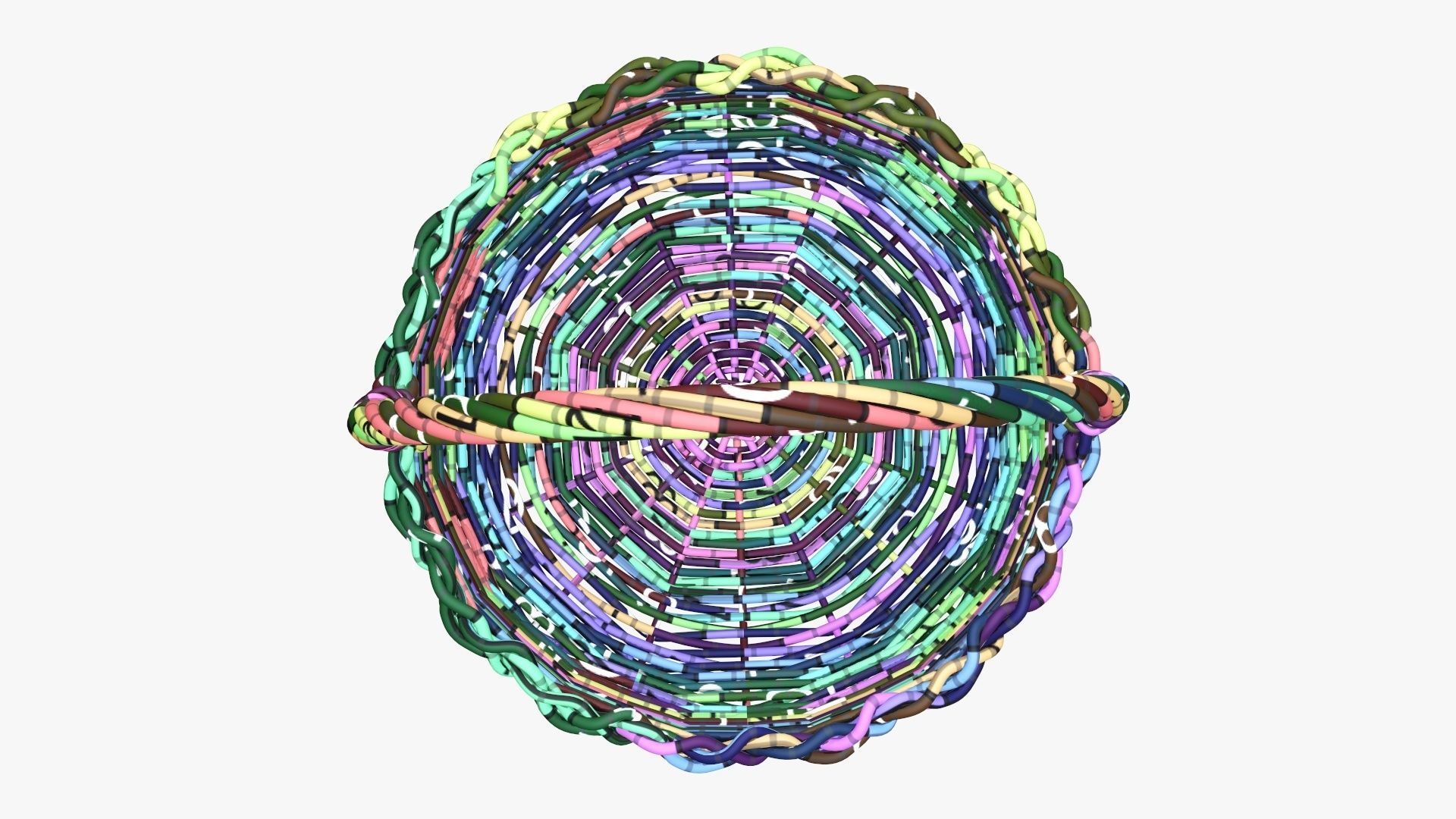 Wicker wooden basket round with handle 3D model_13