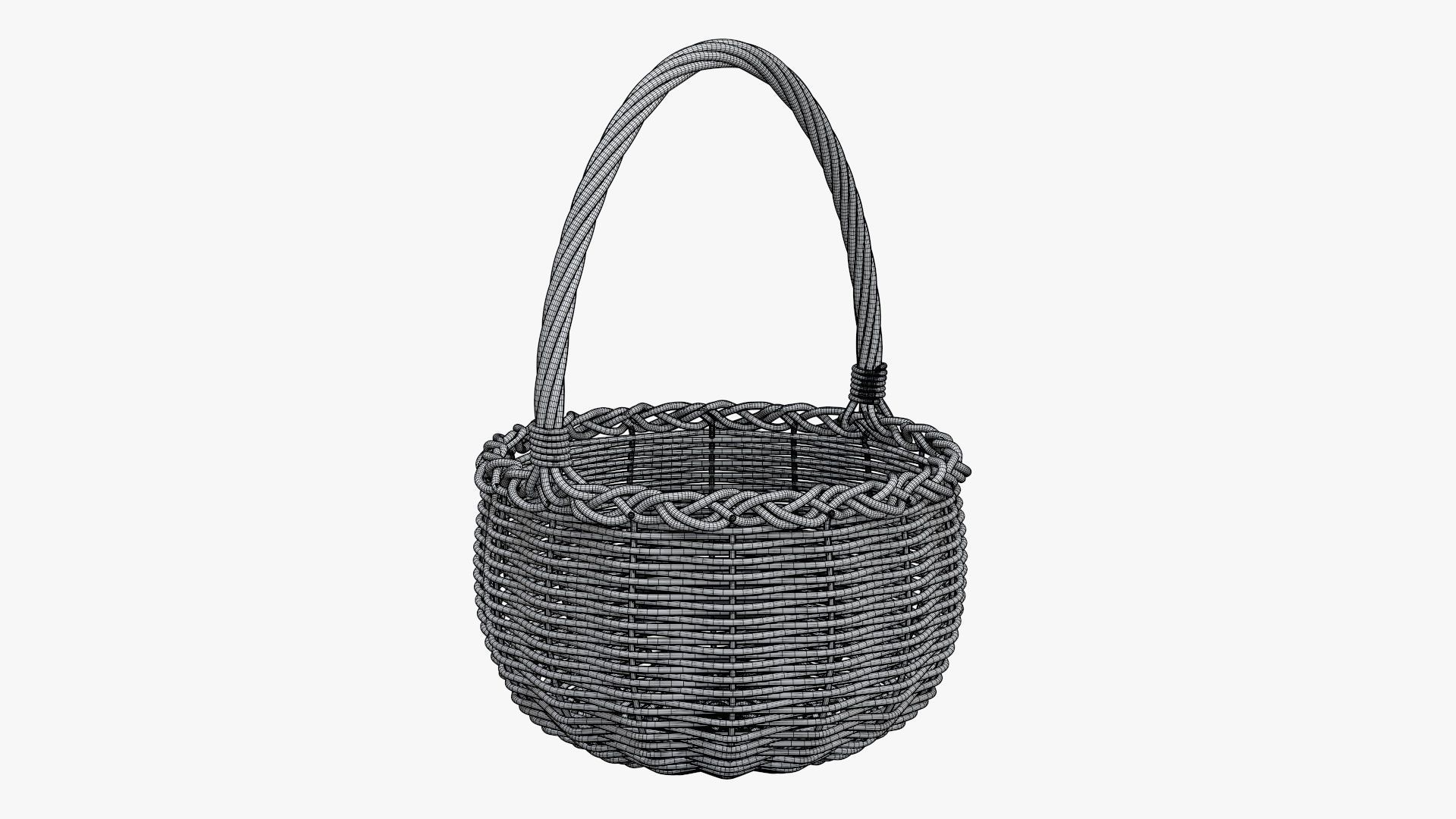Wicker wooden basket round with handle 3D model_5