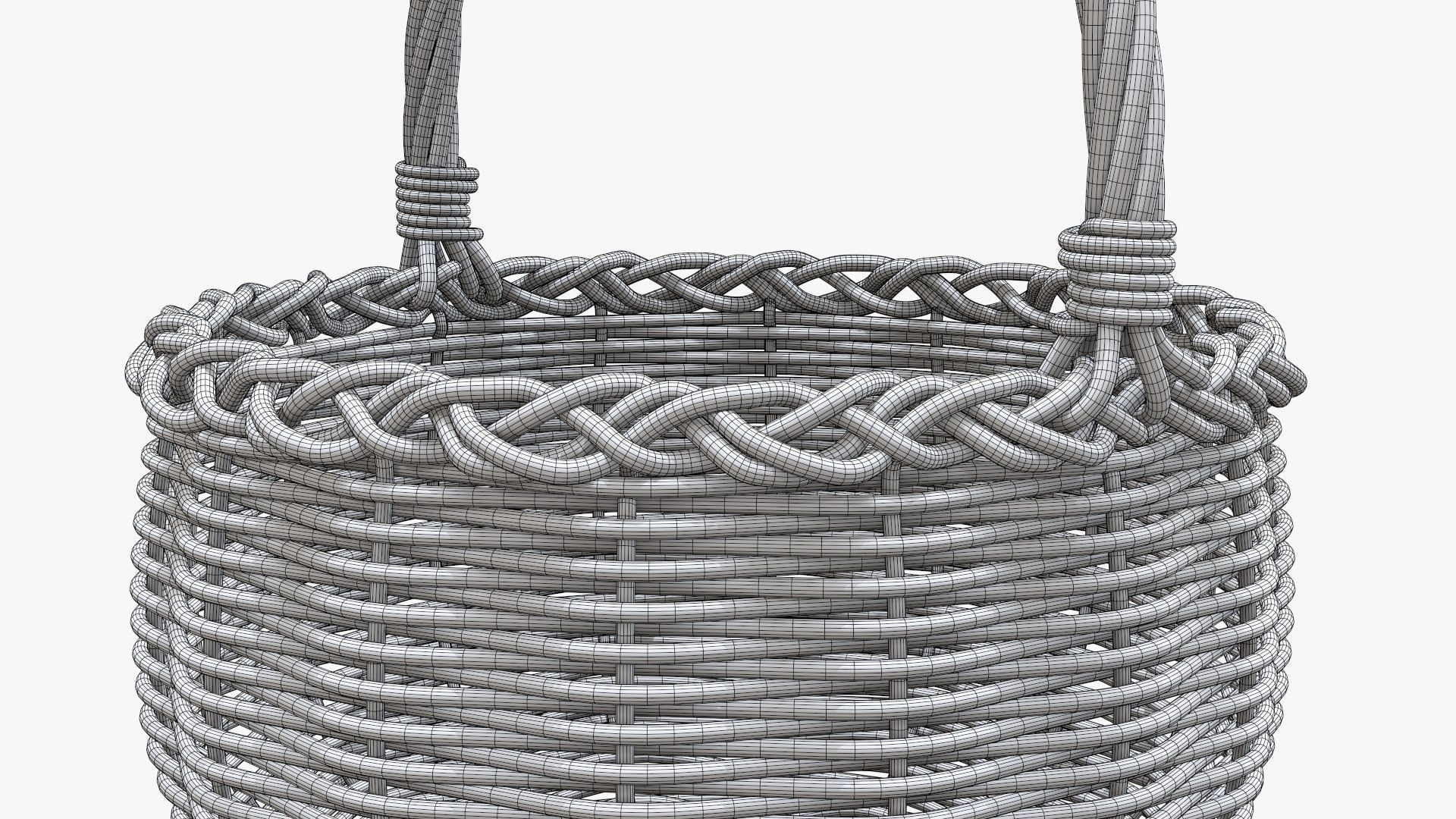 Wicker wooden basket round with handle 3D model_7