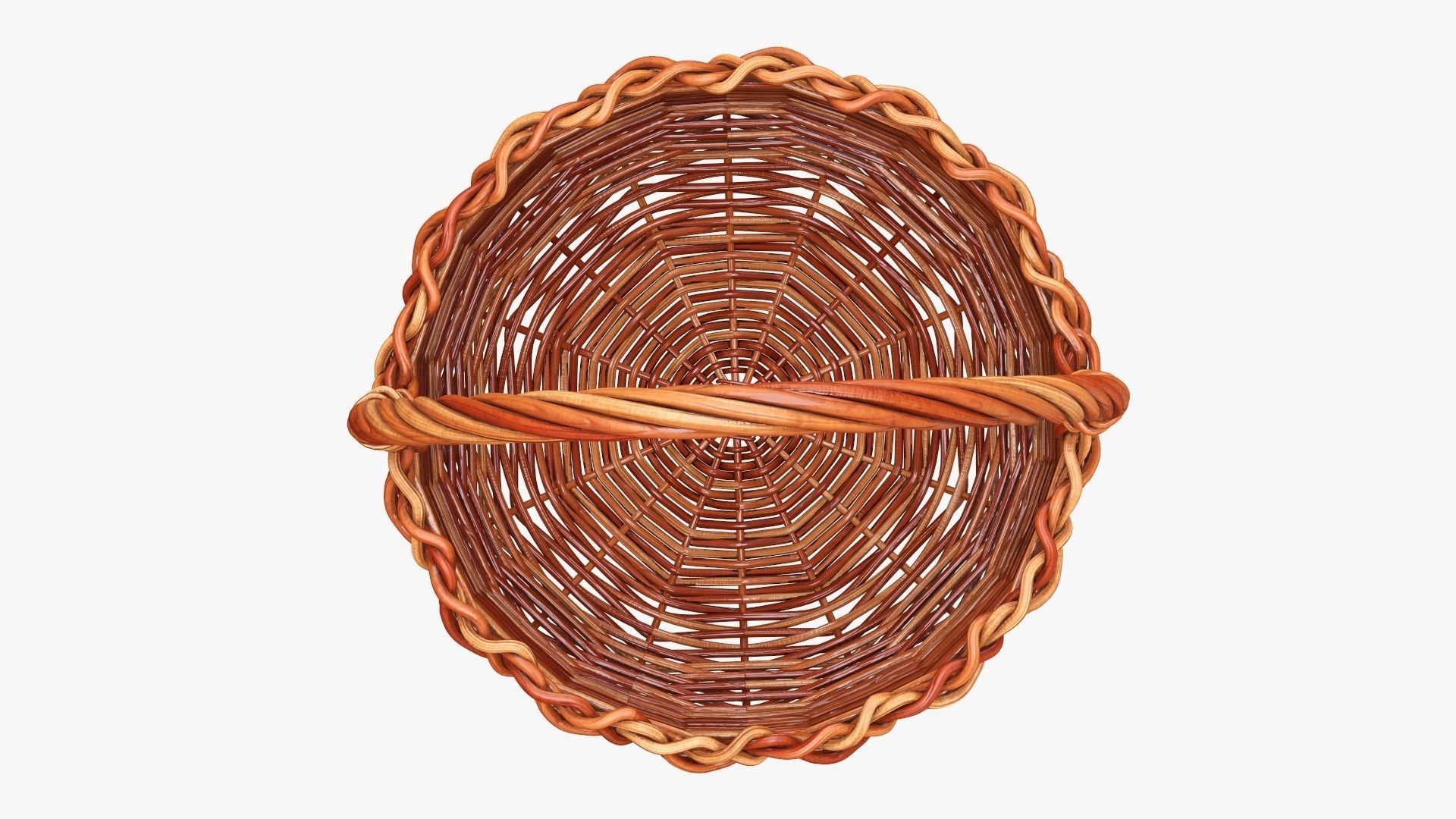 Wicker wooden basket round with handle 3D model_3