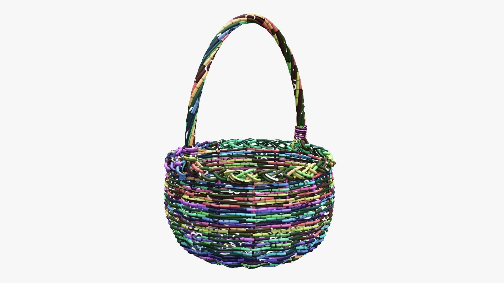 Wicker wooden basket round with handle 3D model_10