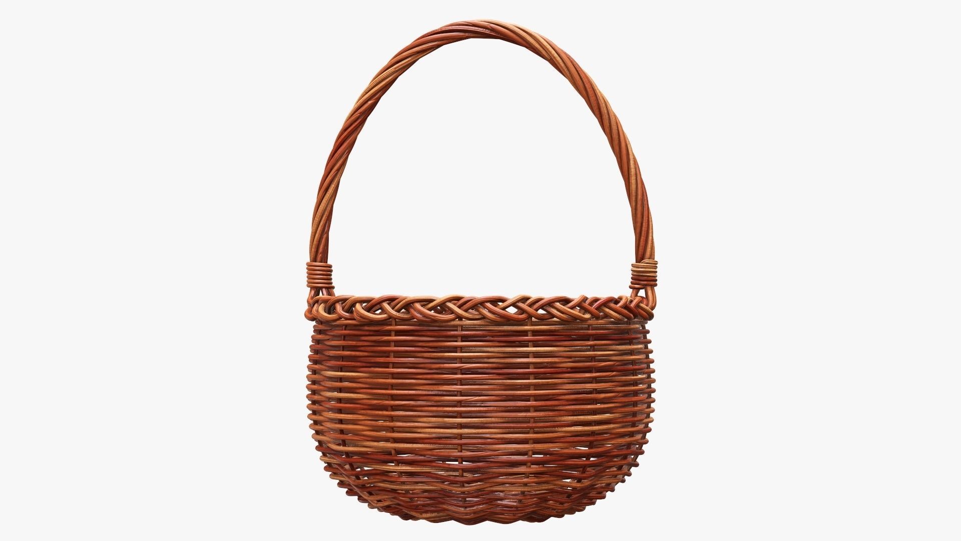 Wicker wooden basket round with handle 3D model_1