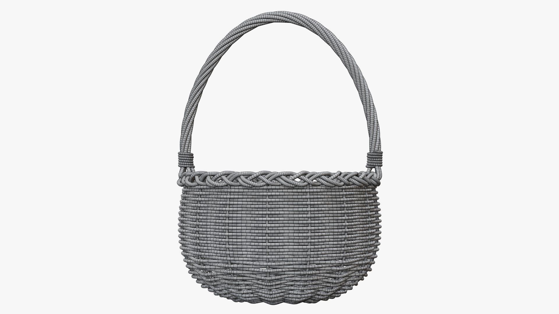 Wicker wooden basket round with handle 3D model_6