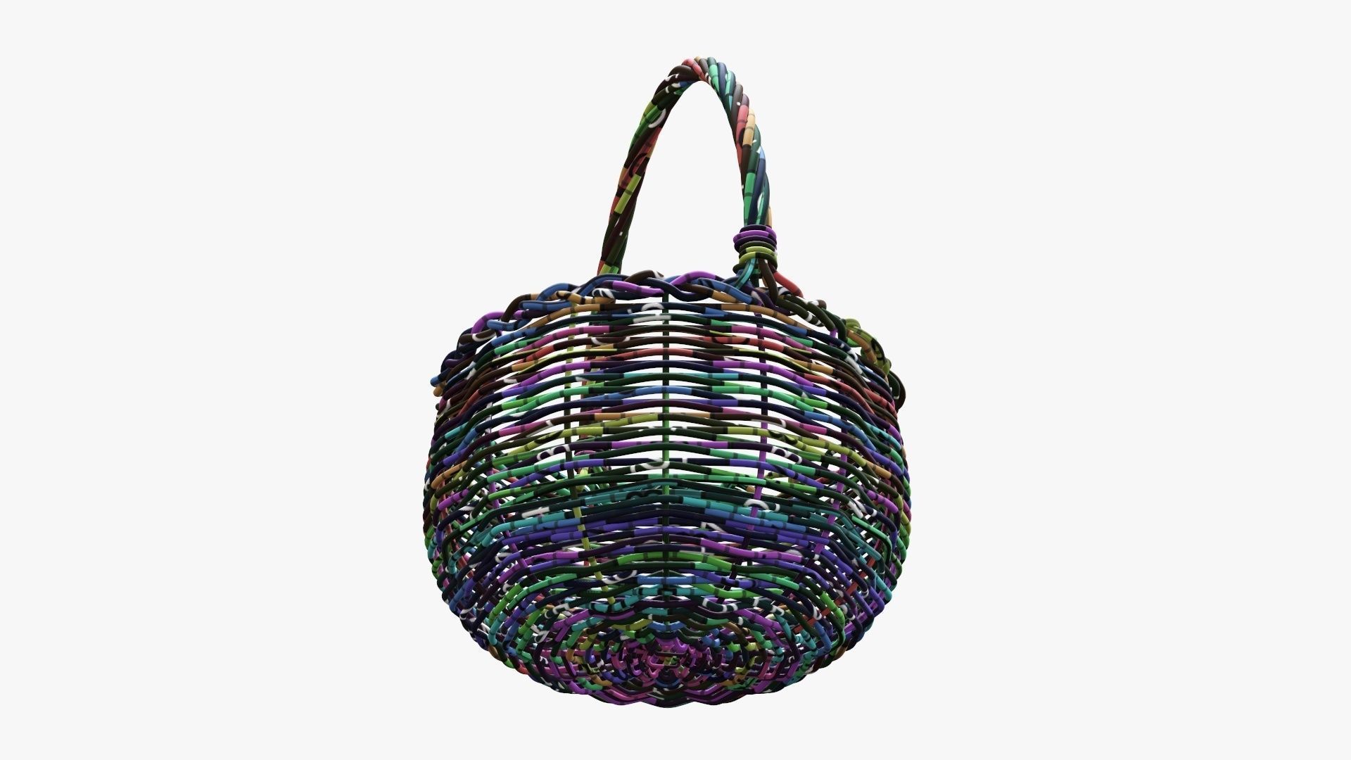 Wicker wooden basket round with handle 3D model_14
