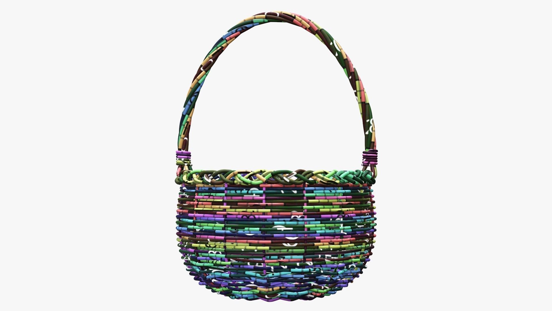 Wicker wooden basket round with handle 3D model_11