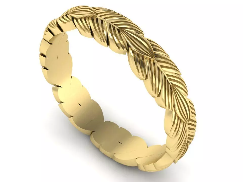 Wedding ring with leaves 3D print model_0