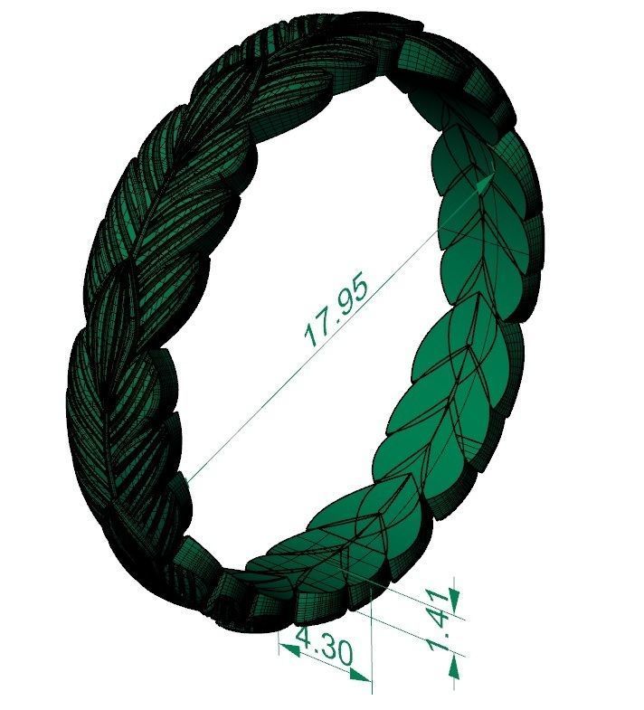 Wedding ring with leaves 3D print model_5