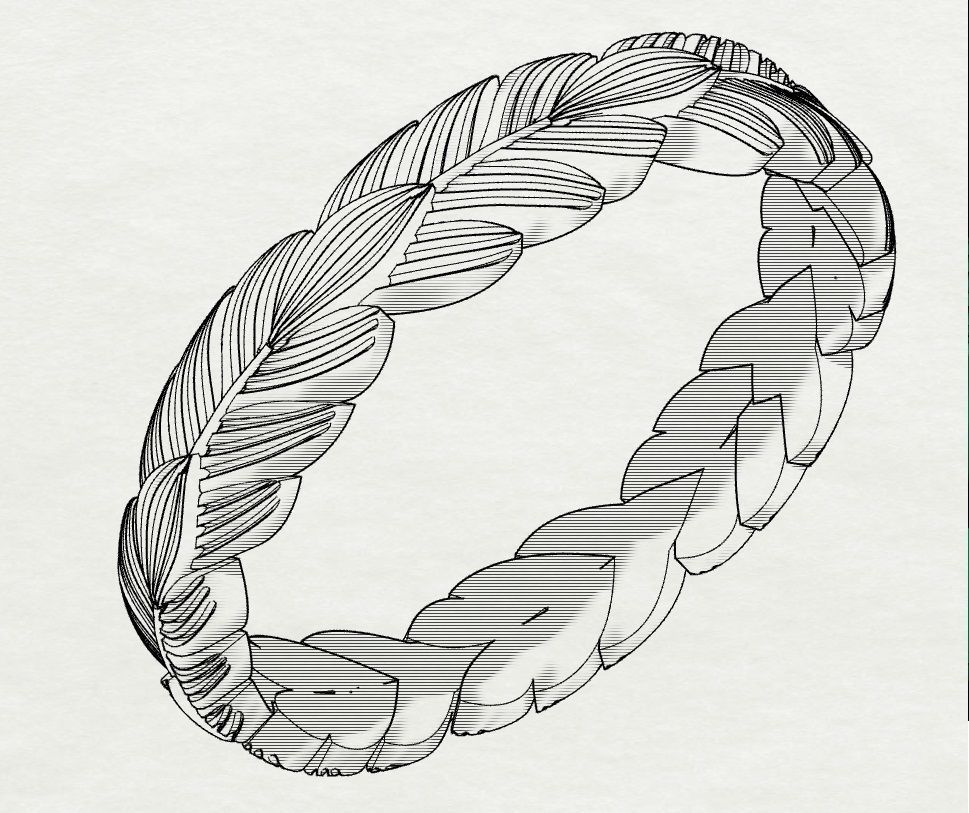 Wedding ring with leaves 3D print model_8